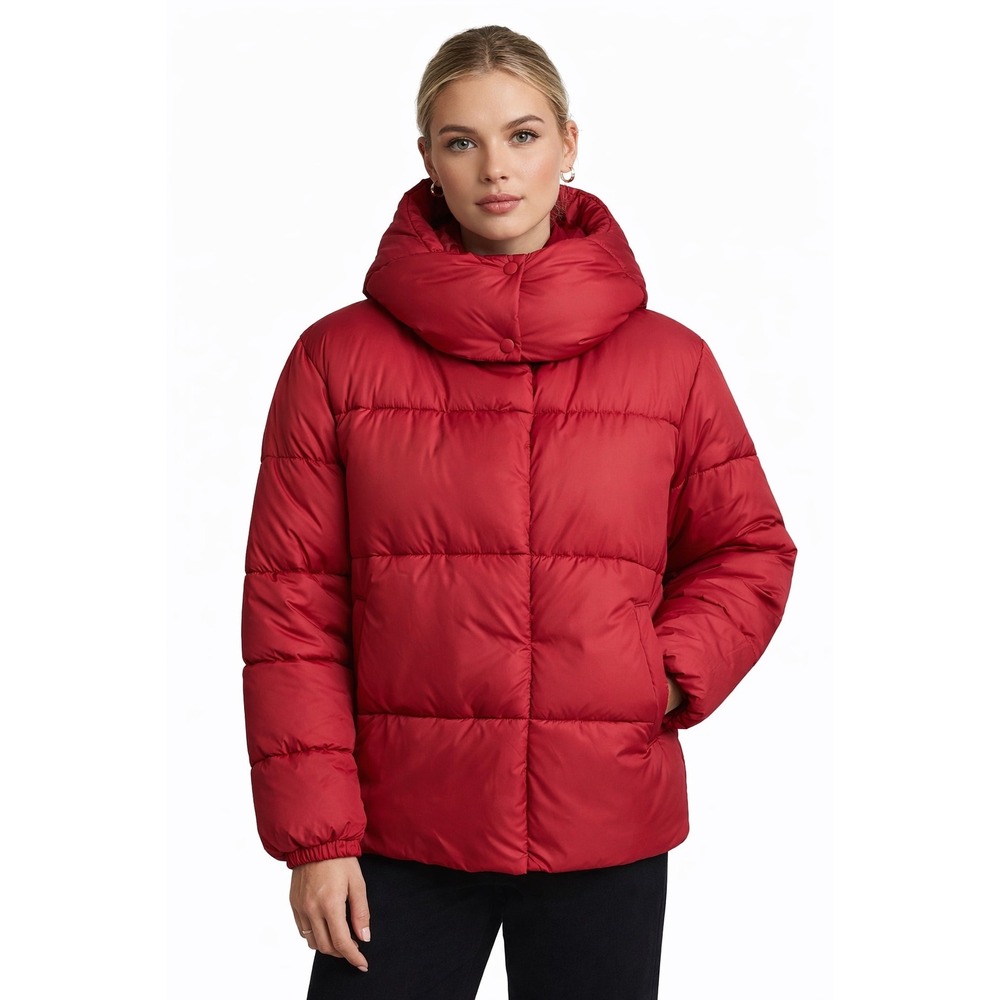 NVLT Red Hooded Puffer Jacket Winter Warm Down Alternative Full Zip Womens‎ L